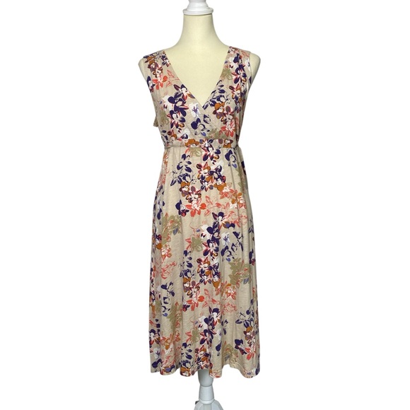 Eddie Bauer Sleeveless Floral Faux Wrap Tie Waist Midi Dress Women's Size Large - Picture 1 of 13